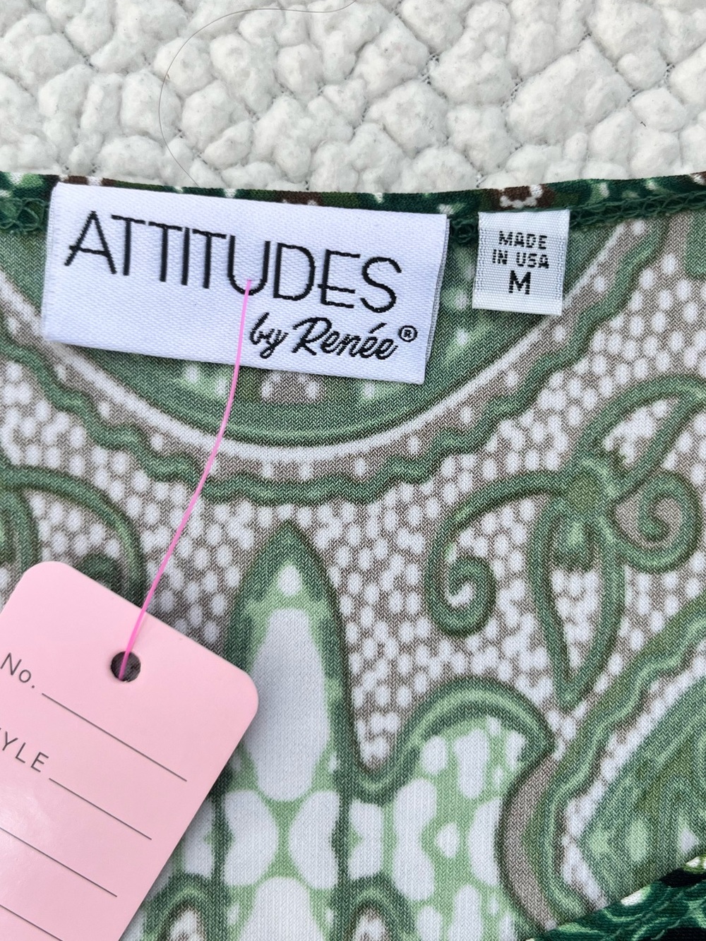 Attitudes by Reńee Green & Brown Boho Medallion Tunic Top Size M Made in USA - Picture 3 of 4